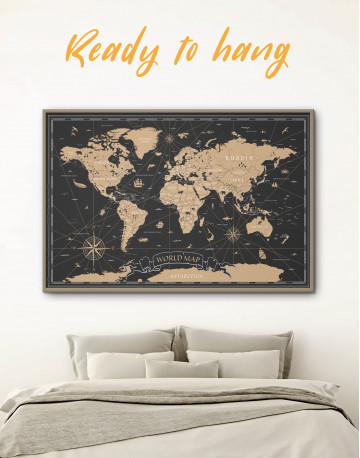 Framed Black and Gold World Map Canvas Wall Art
