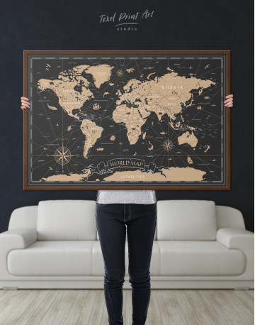Framed Black and Gold World Map Canvas Wall Art - image 3