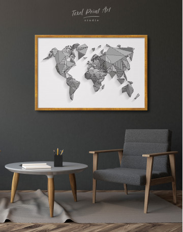 Framed Abstract Geometric World Map Canvas Wall Art - image 3