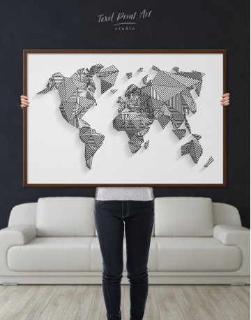 Framed Abstract Geometric World Map Canvas Wall Art - image 4