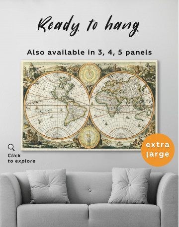 Ancient Double Hemisphere Map Canvas Wall Art - image 1
