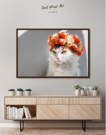 Framed Calico Cat with Flowers Canvas Wall Art - image 3