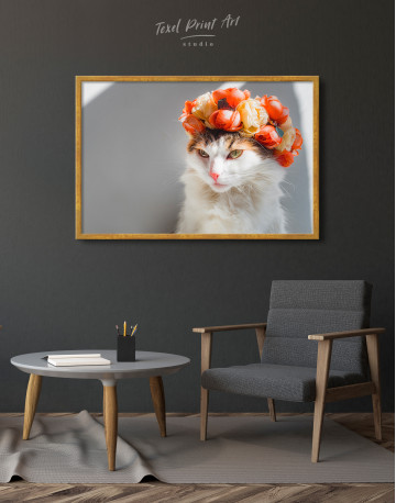 Framed Calico Cat with Flowers Canvas Wall Art - image 4