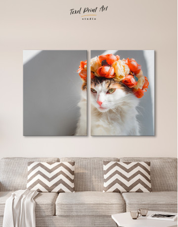 Calico Cat with Flowers Canvas Wall Art - image 1
