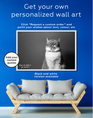 Framed Cat Portrait with Glasses Canvas Wall Art - image 2