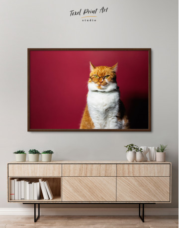 Framed Cat Portrait with Glasses Canvas Wall Art - image 3