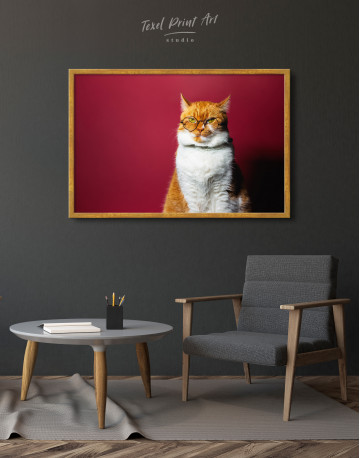 Framed Cat Portrait with Glasses Canvas Wall Art - image 4