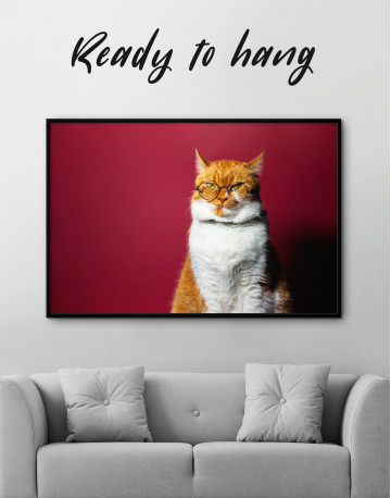 Framed Cat Portrait with Glasses Canvas Wall Art