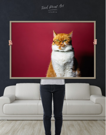 Framed Cat Portrait with Glasses Canvas Wall Art - image 5