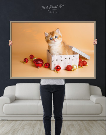 Framed Christmas Box British Kitten Canvas Wall Art - image 1