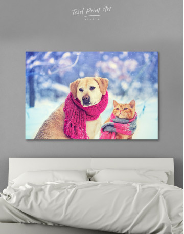 Labrador and Cat at Winter Canvas Wall Art - image 9