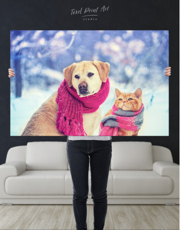 Labrador and Cat at Winter Canvas Wall Art - image 8