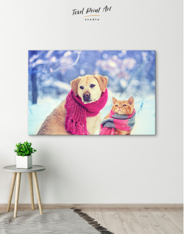 Labrador and Cat at Winter Canvas Wall Art - image 7