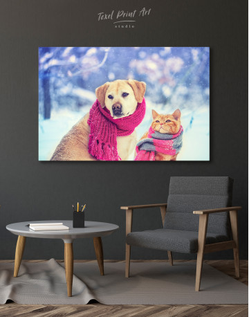 Labrador and Cat at Winter Canvas Wall Art - image 6