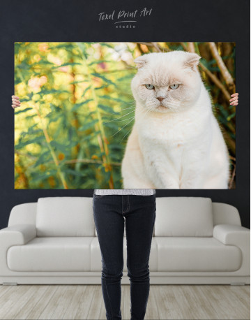 White Bamboo Cat Canvas Wall Art - image 1
