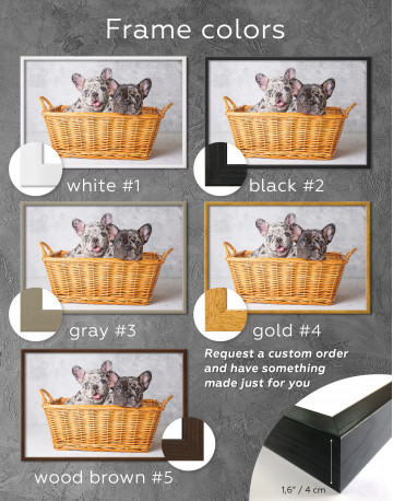 Framed French Bulldog Puppies in Basket Canvas Wall Art - image 1