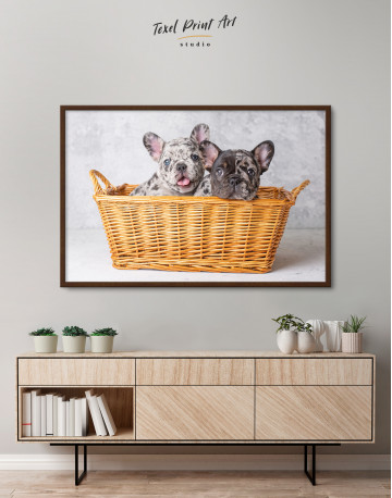 Framed French Bulldog Puppies in Basket Canvas Wall Art - image 3
