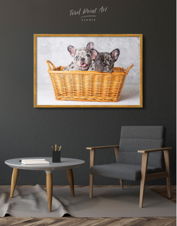 Framed French Bulldog Puppies in Basket Canvas Wall Art - image 4