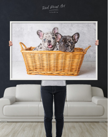 Framed French Bulldog Puppies in Basket Canvas Wall Art - image 5
