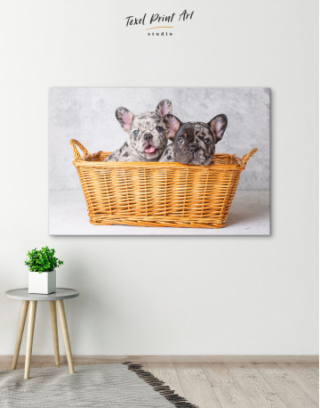 French Bulldog Puppies in Basket Canvas Wall Art - image 5