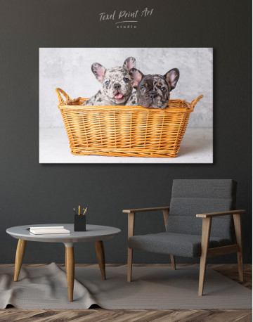 French Bulldog Puppies in Basket Canvas Wall Art - image 3