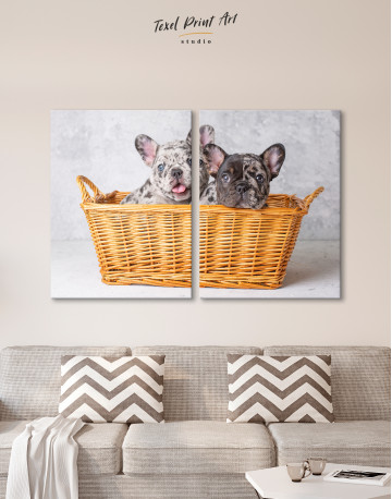 French Bulldog Puppies in Basket Canvas Wall Art - image 1