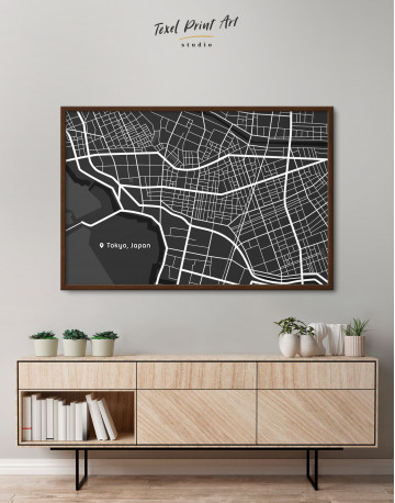 Framed Black and White Tokyo City Map Canvas Wall Art - image 3
