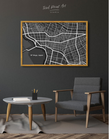 Framed Black and White Tokyo City Map Canvas Wall Art - image 4