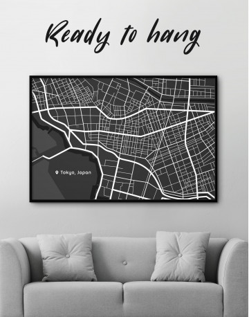 Framed Black and White Tokyo City Map Canvas Wall Art