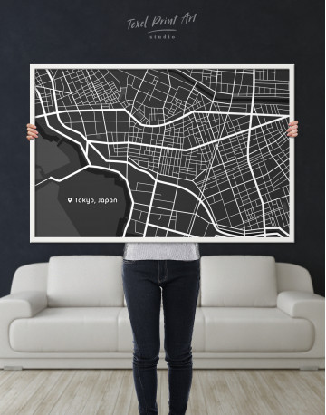Framed Black and White Tokyo City Map Canvas Wall Art - image 5