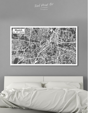 B&W Munich City Map Canvas Wall Art