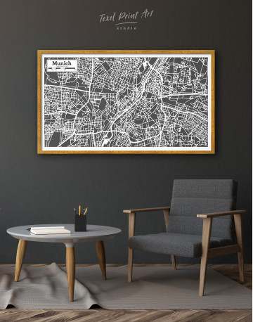 Framed B&W Munich City Map Canvas Wall Art - image 4