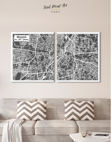 B&W Munich City Map Canvas Wall Art - image 8