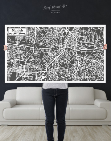 B&W Munich City Map Canvas Wall Art - image 9