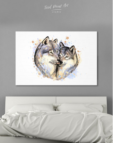 Wolf Couple in Love Painting Canvas Wall Art
