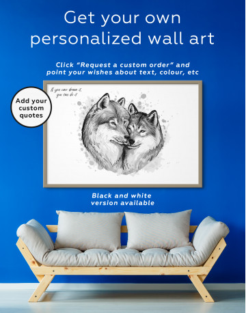 Framed Wolf Couple in Love Painting Canvas Wall Art - image 2