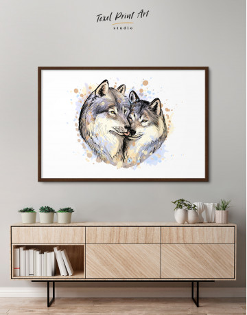 Framed Wolf Couple in Love Painting Canvas Wall Art - image 3