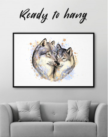 Framed Wolf Couple in Love Painting Canvas Wall Art