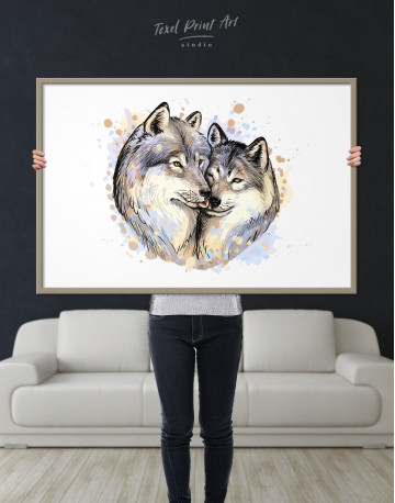 Framed Wolf Couple in Love Painting Canvas Wall Art - image 5