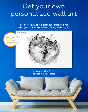 Wolf Couple in Love Painting Canvas Wall Art - image 1
