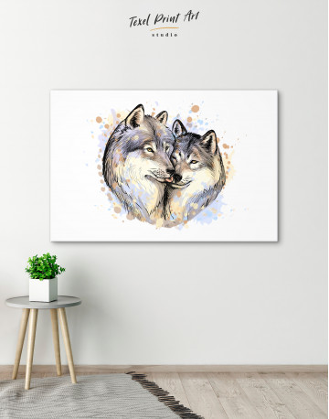 Wolf Couple in Love Painting Canvas Wall Art - image 2