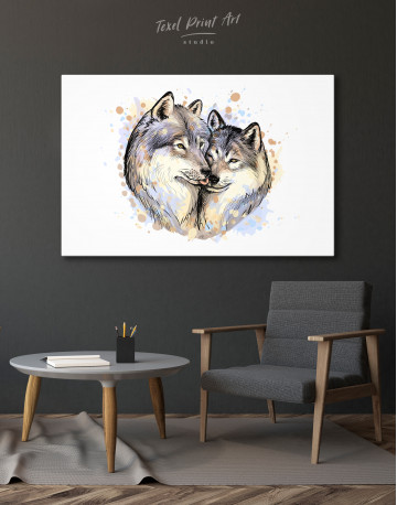 Wolf Couple in Love Painting Canvas Wall Art - image 4