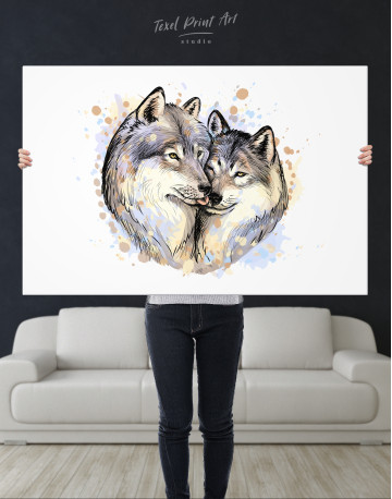 Wolf Couple in Love Painting Canvas Wall Art - image 9