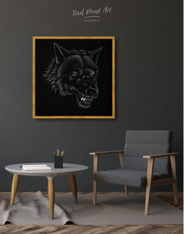 Framed Black and White Wolf Drawing Canvas Wall Art - image 3