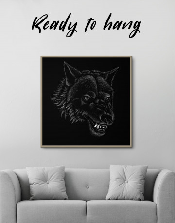 Framed Black and White Wolf Drawing Canvas Wall Art