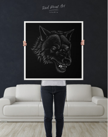 Framed Black and White Wolf Drawing Canvas Wall Art - image 4