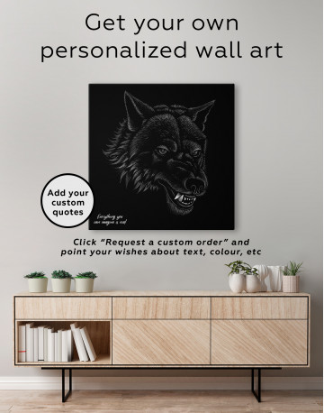 Black and White Wolf Drawing Canvas Wall Art - image 3