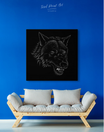 Black and White Wolf Drawing Canvas Wall Art - image 4