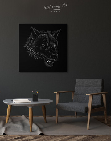 Black and White Wolf Drawing Canvas Wall Art - image 1