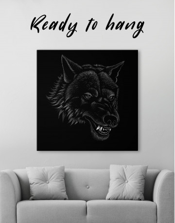 Black and White Wolf Drawing Canvas Wall Art